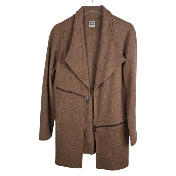 Anne Klein Wool Blend Open Front Blazer Jacket Camel Color M/L - Picture 2 of 6